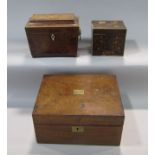 A 19th century birds-eye maple sarcophagus tea caddy, the hinged lid enclosing a lidded interior