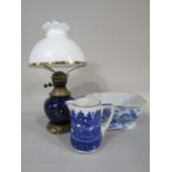 An early 19th century Masons patent ironstone china blue and white tureen base, with chinoiserie