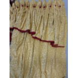Two pairs of good quality full length lined curtains in a patterned gold chenille soft feel