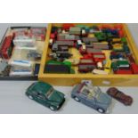 Unboxed model vehicle collection including a Budgie Midland Red bus, 2 larger cars by Saico, further