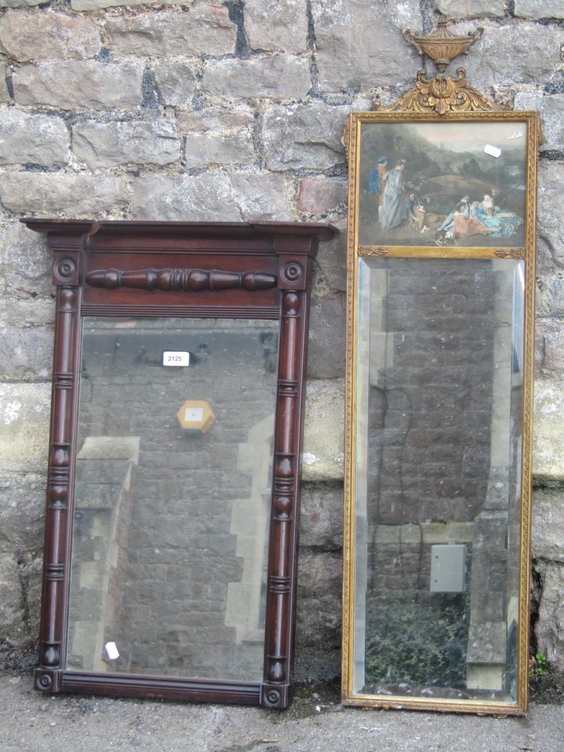 A 19th century mahogany pier glass with split column moulded surround, 73 cm x 49 cm, together