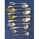 A collection of good antique silver spoons to include bright cut, beaded and Kings pattern examples,