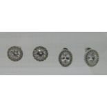 Four pairs of contemporary silver stud earrings set with white stones (8)