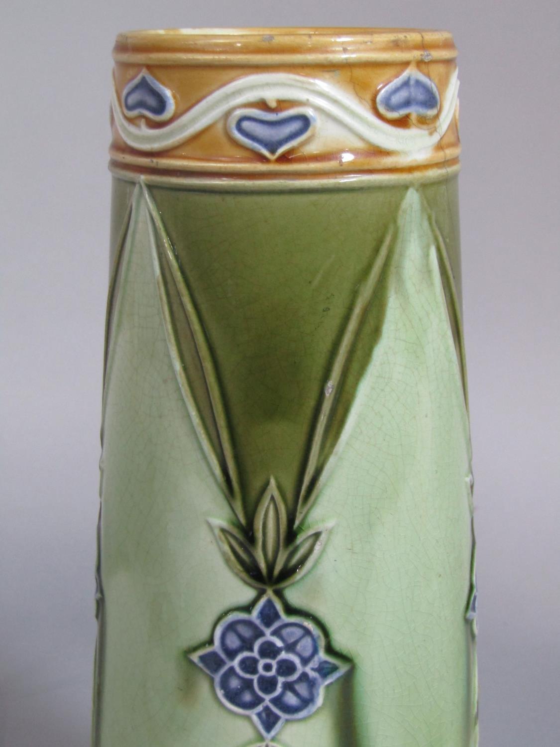 A Minton's vase of tapering cylindrical form in the Secessionist manner, with moulded art nouveau - Image 2 of 2