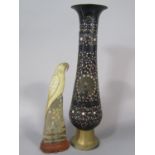 Unusual Indian cloisonné type baluster vase decorated with a peacock upon a black ground, 60cm