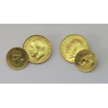 Pair of cufflinks composed of two half sovereigns dated 1925 and 1926 and two further gold coins,