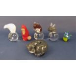 Six Langham glass novelty paperweights in the form of a polar bear, rabbit, door mouse, two foxes