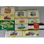 Collection of Corgi model buses and trucks, all boxed and in good condition, including 97870