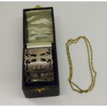 9ct rope twist necklace, 2.1g and a cased silver napkin ring with pierced scrolled acanthus