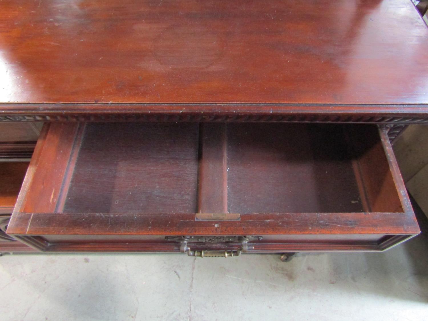 A good quality late Victorian/Edwardian walnut buffet, the raised back incorporating three - Image 4 of 10