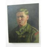 Bust length portrait of a young soldier in second world war Gloucestershire Regimental uniform,