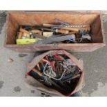 A vintage pitch pine chest containing a quality of mainly carpentry related hand tools, together