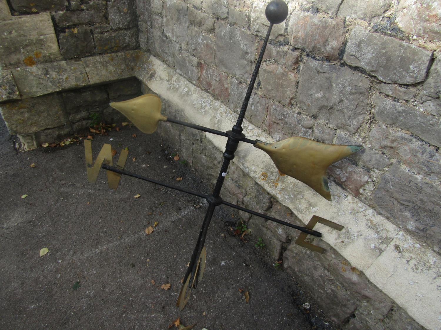 An ironwork weather vane with painted gilt highlighted metal letters and copper arrow head pointer - Image 2 of 2