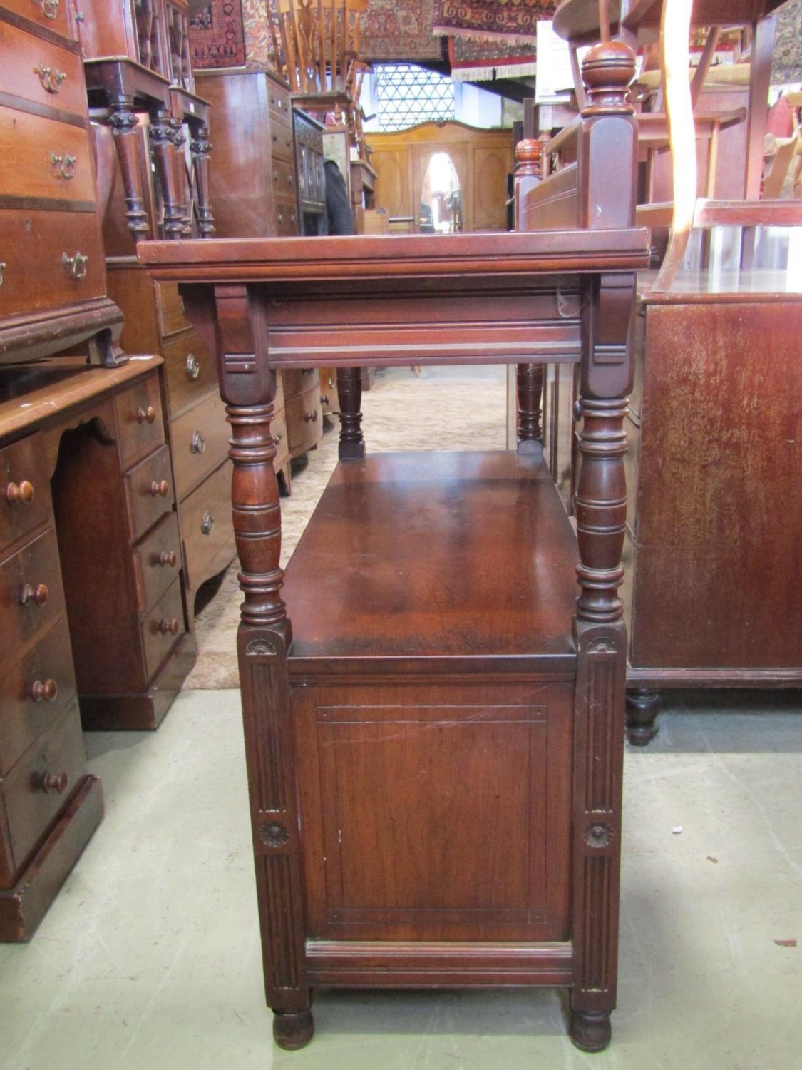 A good quality late Victorian walnut buffet by Gillow & Co Lancaster, with shallow mould rail back - Image 5 of 5
