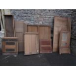Two sections of reclaimed 19th century low interior architectural room panelling/low open shelves