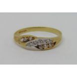 18ct bi-colour gold diamond set ring, size P, 2.1g