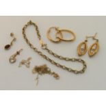 Group of 9ct jewellery to include a belcher link bracelet, pair of Creole earrings and a further