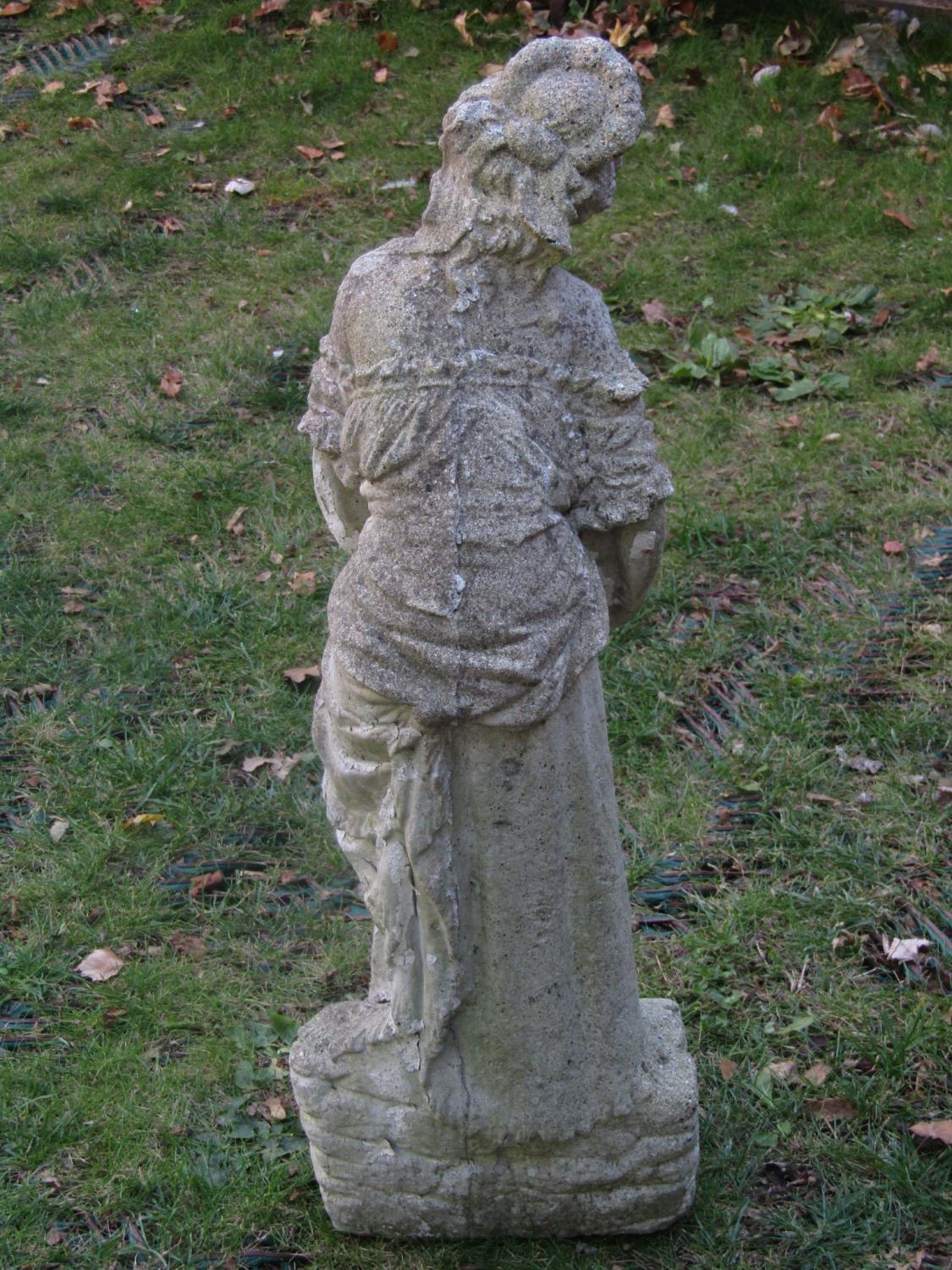 A weathered cast composition stone garden figure group in the form of a romantic couple, 70 cm high, - Image 4 of 4