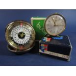 Unusual cased Bulova travel world time clock, with a further Oris seven jewel alarm clock (2)
