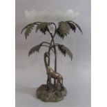 Silver plated novelty centre piece, topped with a frosted glass bowl over various trees and a