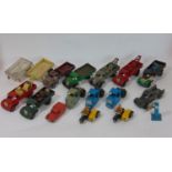 Collection of small unboxed Dinky toy vehicles including recovery trucks, lorries, trailers,