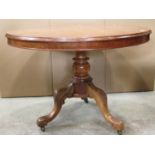 A Victorian loo table of circular form with moulded outline, raised on a turned pillar and