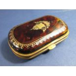 19th century tortoiseshell purse with gold inlaid detail, and a floral frieze within a repeating
