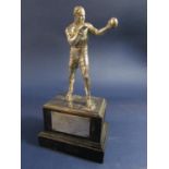 Silver plated boxing trophy, mounted by a standing boxer, with plaque inscribed 'Presented to Mr G A