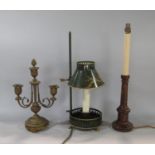 Interesting Toleware candle type lantern with adjustable shade, 40cm high, together with a further