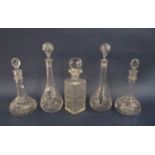 Five various decanters