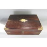 Victorian rosewood and brass bound writing slope, the hinged lid enclosing a fitted interior, 35cm