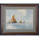 EDWARD WESSON (1910-1983), THAMES BARGES, OPEN WATERS, WATERCOLOUR, SIGNED LOWER RIGHT, (25 CM X