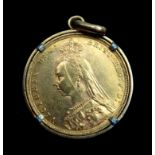 VICTORIA SOVEREIGN, 1889, SET IN A YELLOW METAL MOUNT, GROSS 9.3 GRAMS