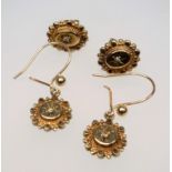 TWO PAIRS OF ETRUSCAN INFLUENCED, VICTORIAN STYLE 9 CT GOLD EARRINGS, CENTRALLY SET WITH A SINGLE-