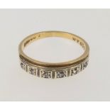 9 CT GOLD HALF ETERNITY RING, SIZE L, WITH SIX ILLUSION SET DIAMONDS, 2.4 GRAMS