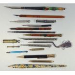 SILVO PENCIL, CHESTER 1913, PROPELLING PENCIL 1904, CONTINENTAL ENAMELLED PENCIL, TWO GILT METAL