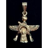 A YELLOW METAL FARAVAHAR CHARM/PENDANT, STAMPED 22 C, GROSS WEIGHT APPROXIMATELY 4.7 GRAMS