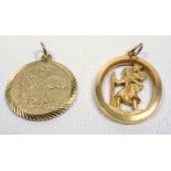 TWO 9 CT GOLD ST. CHRISTOPHER PENDANTS, 10.7 GRAMS (2)