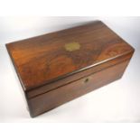 VICTORIAN WALNUT PORTABLE WRITING DESK WITH INLAID BRASS CORNERS AND STRINGING, THE HINGED TOP