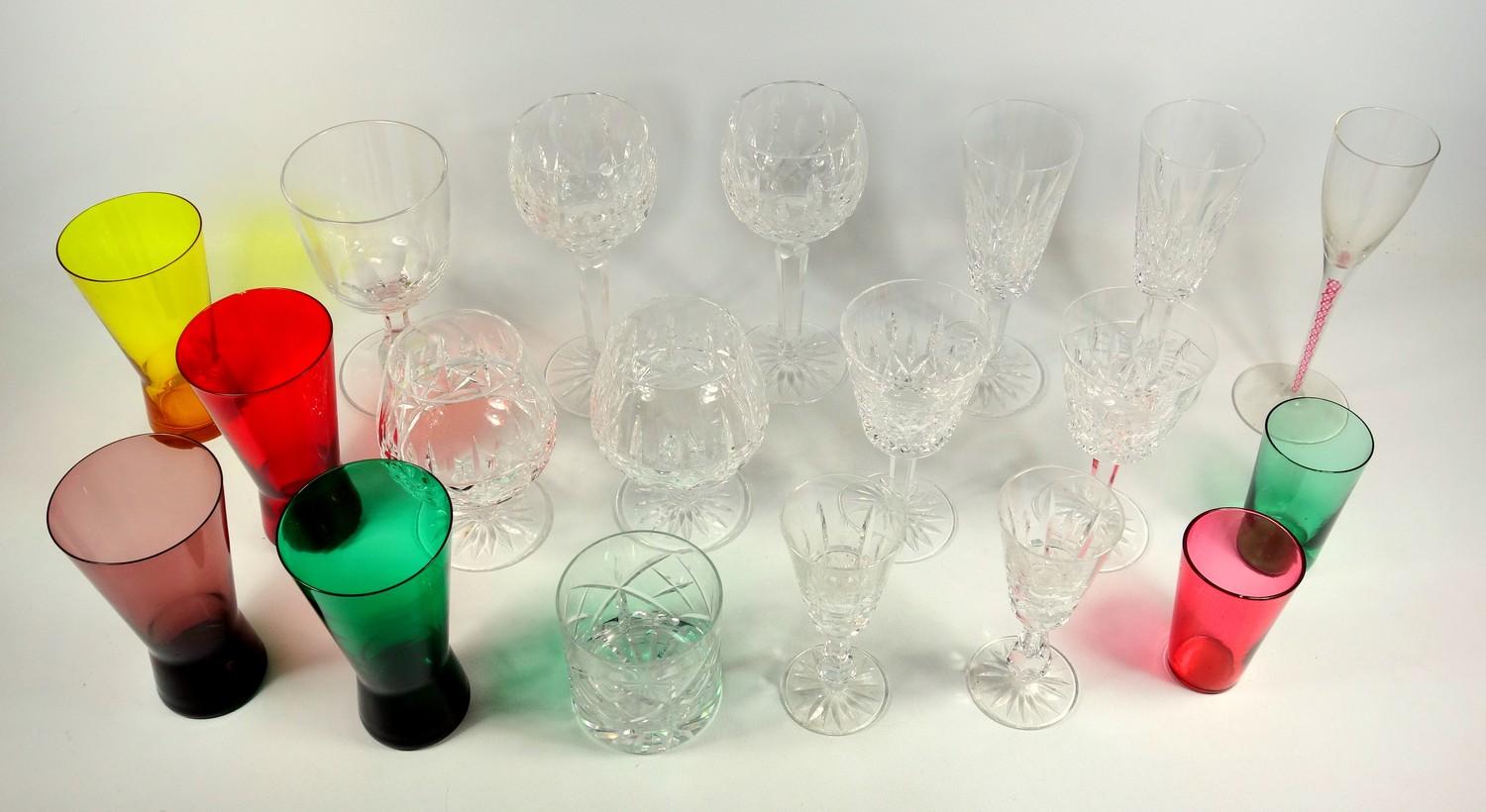 WATERFORD CUT TABLE GLASS COMPRISING TWO HOCK GLASSES, TWO WINES, TWO CHAMPAGNE FLUTES, TWO