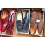 THREE PAIRS OF GENTLEMAN'S SHOES COMPRISING TRICKER'S CORNICHE CHESTNUT LOAFERS SIZE 8; LOAKE &