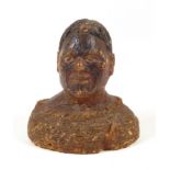 LATE 19TH CENTURY NEW ZEALAND, CARVED, PAINTED AND MOULDED KAURI GUM MAORI BUST OF A MAN WITH FULL