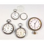 19TH CENTURY SILVER SWISS OPEN FACED POCKET WATCH WITH A WHITE ENAMELLED DIAL INSCRIBED, 'MAKERS