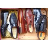 THREE PAIRS OF GENTLEMAN'S SHOES COMPRISING KURT GEIGER BLACK BROGUES, SIZE 8; BALLY BROWN SHOES,