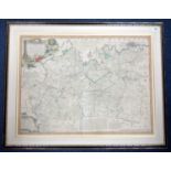 BOWEN. EMANUEL, 18th CENTURY MAP OF SURREY, WITH TWO LEFT CORNER VIGNETTES, ENGRAVED HAND COLOURED