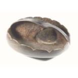 COCO DE MER (LODOICEA MALDIVICA) BOWL CARVED FROM A HALF SHELL WITH THE CENTRAL CLEFT FASHIONED AS A