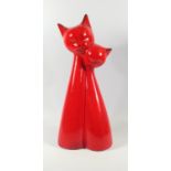 QUINTANO EARTHENWARE RED GLAZED GROUP OF TWO CATS (H. 38 CM)