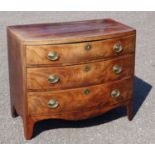REGENCY MAHOGANY BOWFRONTED CHEST WITH INLAID STRINGING AND BANDING, THREE DRAWERS, ON BRACKET