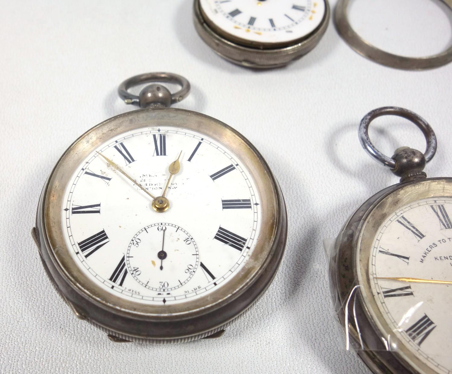 19TH CENTURY SILVER SWISS OPEN FACED POCKET WATCH WITH A WHITE ENAMELLED DIAL INSCRIBED, 'MAKERS - Image 3 of 6