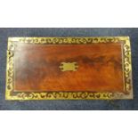 LATE 19TH CENTURY BOULLE MAHOGANY PORTABLE WRITING DESK WITH INLAID BRASS FRETWORK BANDING, THE